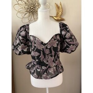 ASTR The Label Sidney Top Black Lilac Floral Metallic‎ Jacquard Corset M
